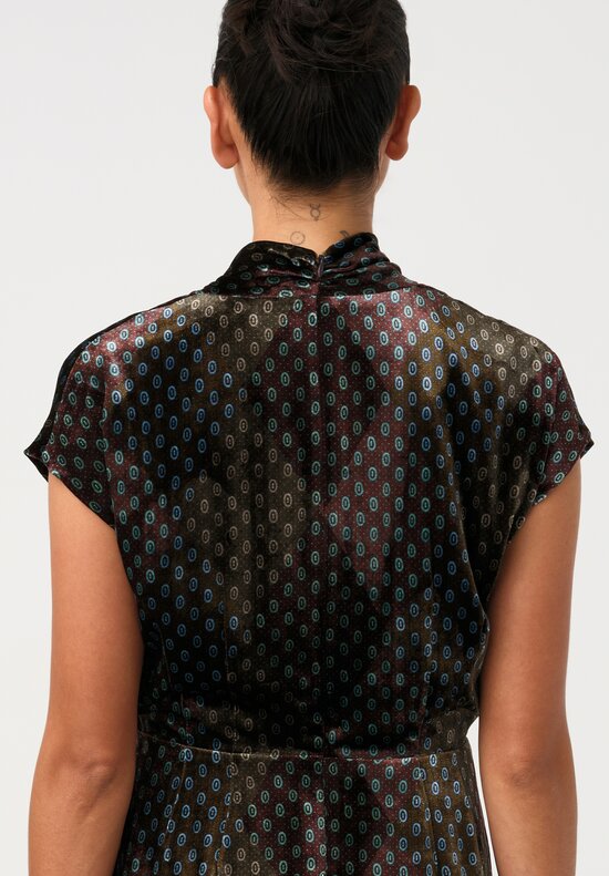 Dries Van Noten Velvet Dilian Dress in Mahogany Brown & Blue Ellipse Pattern