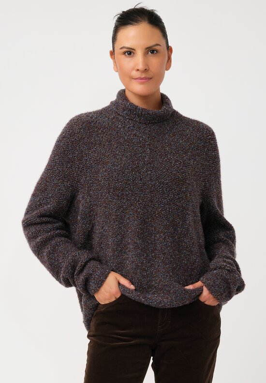 Boboutic Cashmere & Silk Turtleneck Sweater in Avio Blue Salt & Pepper Mix