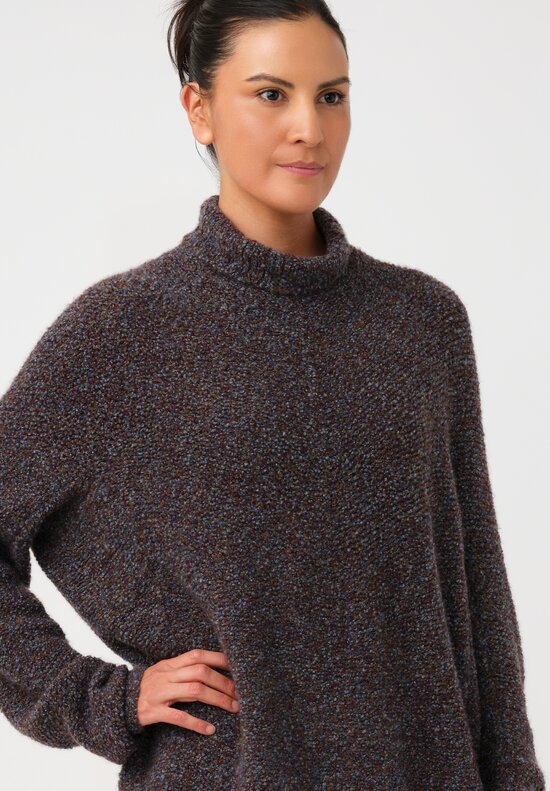 Boboutic Cashmere & Silk Turtleneck Sweater in Avio Blue Salt & Pepper Mix