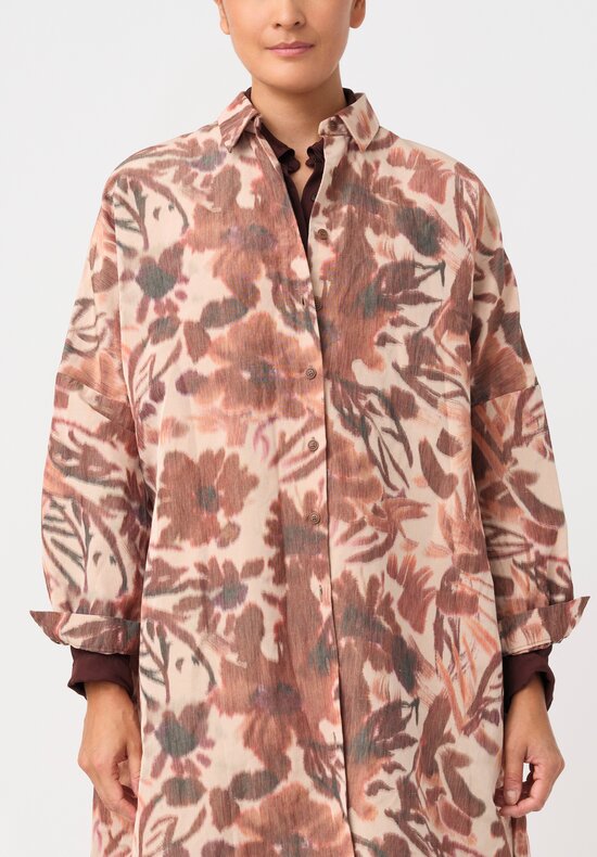 Casey Casey Linen Ikat Dyed Yupi Tunic in Blush & Rosewood Pink Botanics
