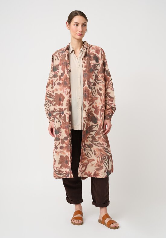 Casey Case Botanical Pattern Ikat Dyed Linen Yupi Tunic in Dusty Red