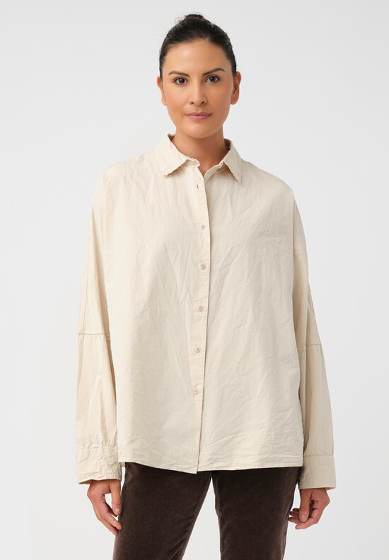 Casey Casey Washed Paper Cotton Waga Button-Down Shirt in Natural Cream