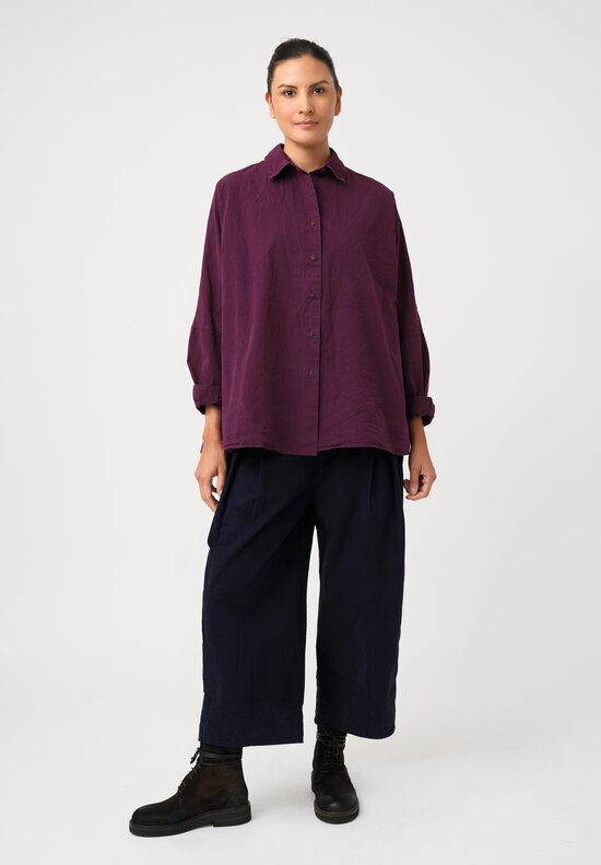 Casey Casey Washed Paper Cotton Waga Button-Down Shirt in Blackberry Purple