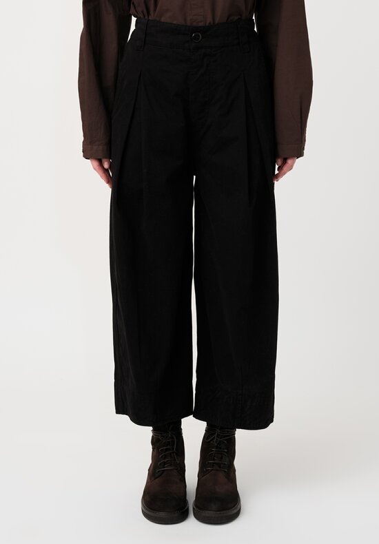Toogood Organic Cotton Work Twill Etcher Wide Leg Cropped Pants in Flint Black