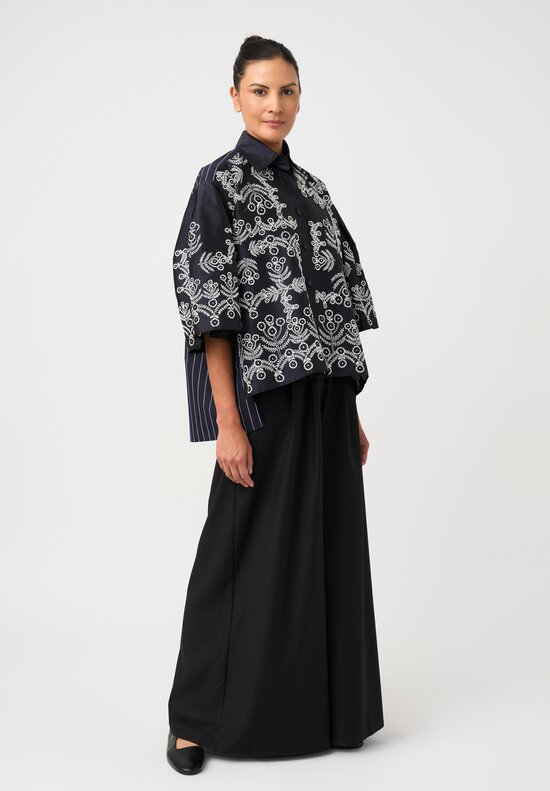 Biyan Cotton Taffeta Wildflower Embroidered Pleated Sleeve Jetea Shirt