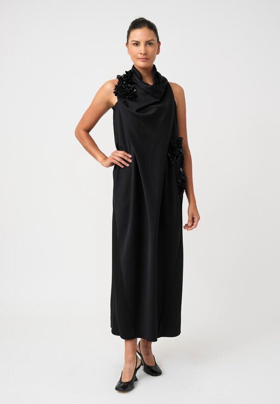 Biyan Draped Satin Sequin & Bead Embellished Illy Halter Dress