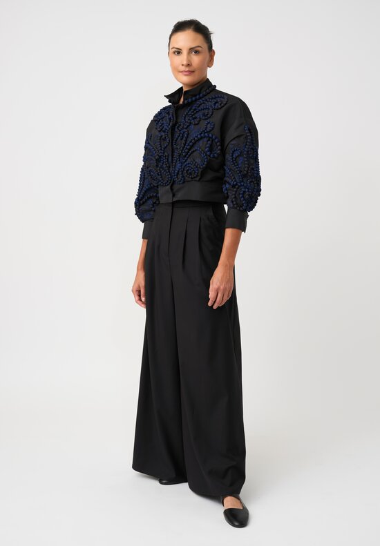 Biyan Lamé Ciria Cropped Jacket with Swirling Jacquard Beads