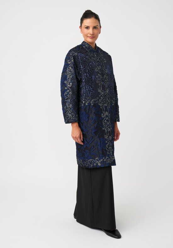 Biyan Lamé Beaded & Embroidered Jacquard Appliqué Hye Coat