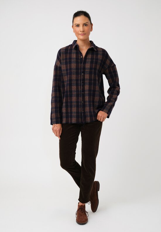 Album di Famiglia Thermal & Felted Serie Numerata Button-Down Shirt in Ink Blue Tartan