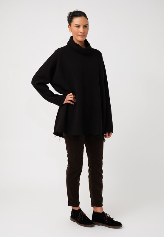 Album di Famiglia Soft Cotton Fleece Dolcevitta Cowl Turtleneck Sweater in Black