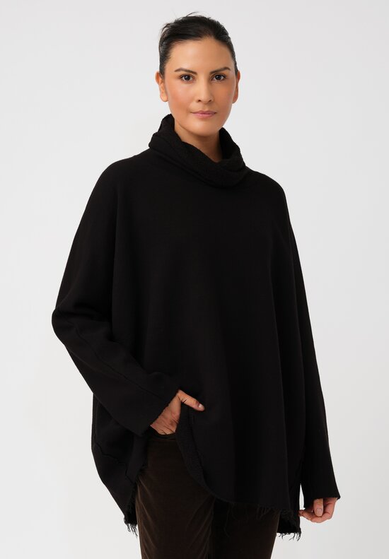 Album di Famiglia Soft Cotton Fleece Dolcevitta Cowl Turtleneck Sweater in Black