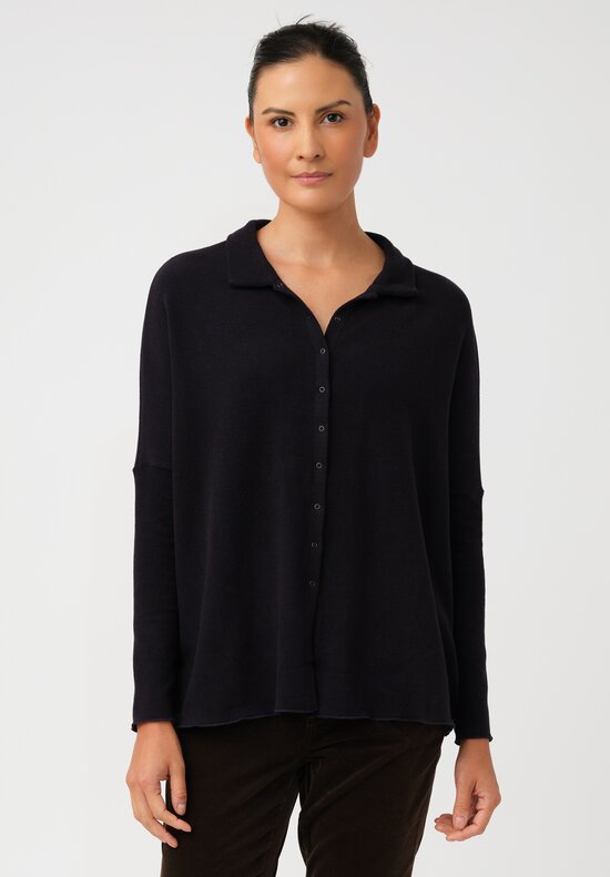 Album di Famiglia Felted Cotton Button-Down Cardigan Shirt in Ink Blue