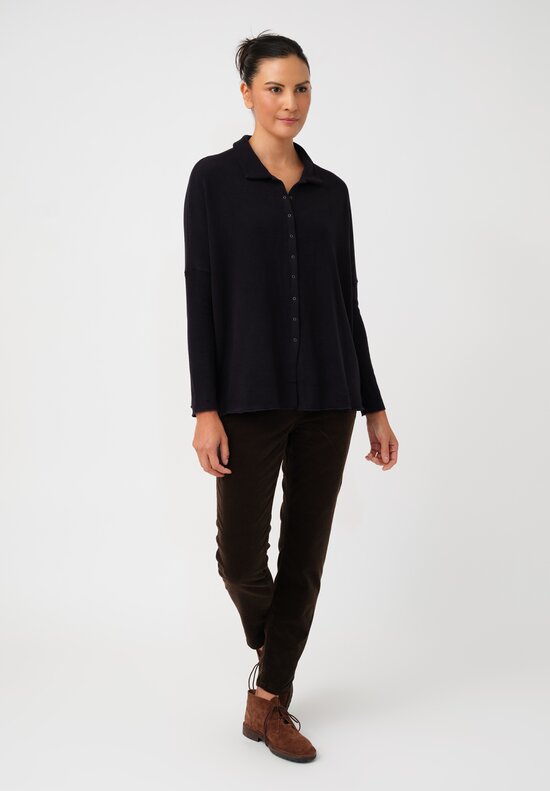 Album di Famiglia Felted Cotton Button-Down Cardigan Shirt in Ink Blue
