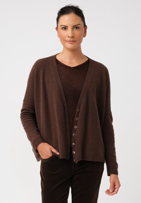 Album di Famiglia Cashmere Serie Numerata V-Neck Button-Down Cardigan in Chestnut Brown