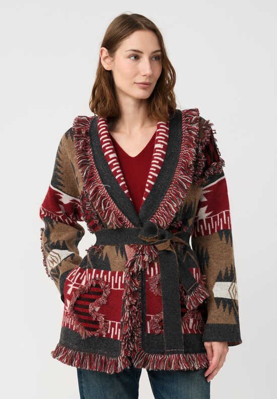 Alanui Fil Coupé Jacquard Grunge Anthem Cardigan Iron Grey & Red	