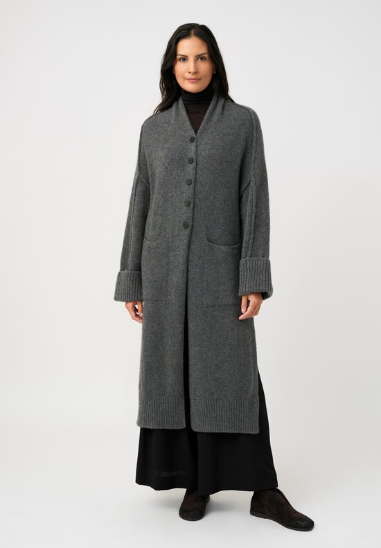 Isabel Benenato Stretch Yak Reverse Seam Cardigan Coat in Stone Gray	