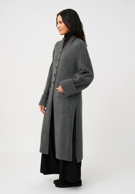 Isabel Benenato Stretch Yak Reverse Seam Cardigan Coat in Stone Gray	