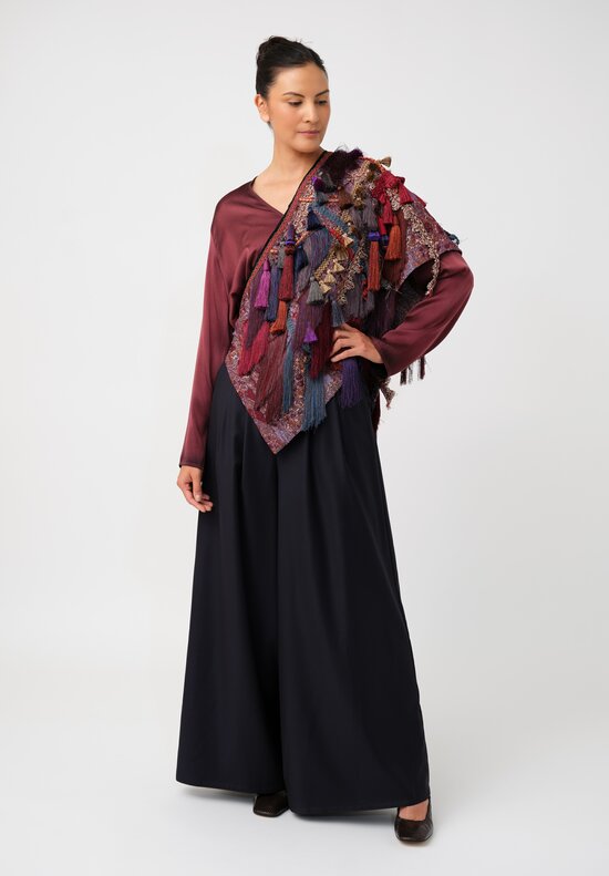 Dries Van Noten Tasseled Cloqué Gabrina Belted Mini Wrap Skirt in Burgundy Purple