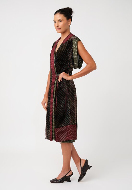 Dries Van Noten Velvet Patterned Dematia Wrap Dress in Khaki Green & Mahogany