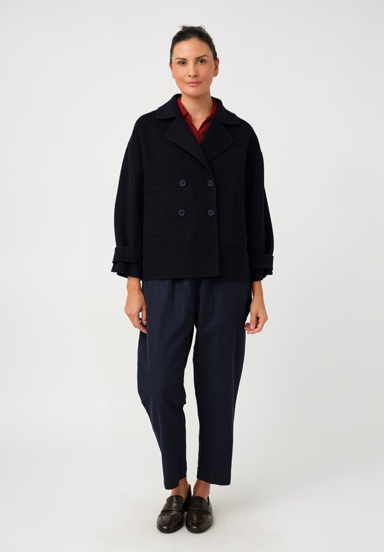 Asciari Felted Thermal Anna Double Breasted Jacket in Navy Blue