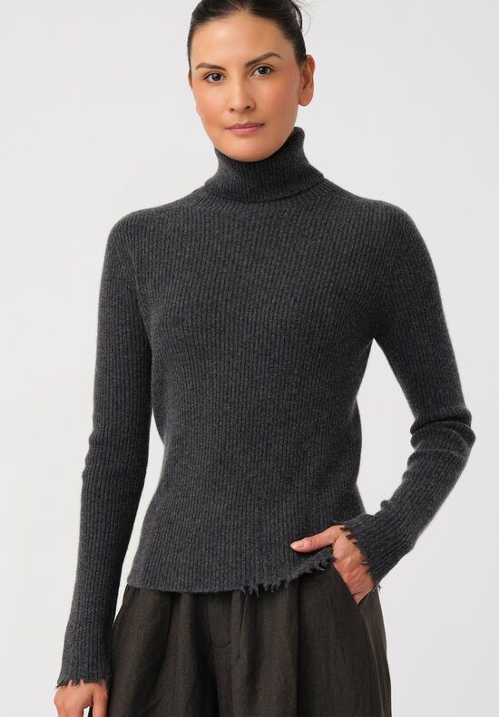 Uma Wang Cashmere Ribbed Knit Distressed Turtleneck