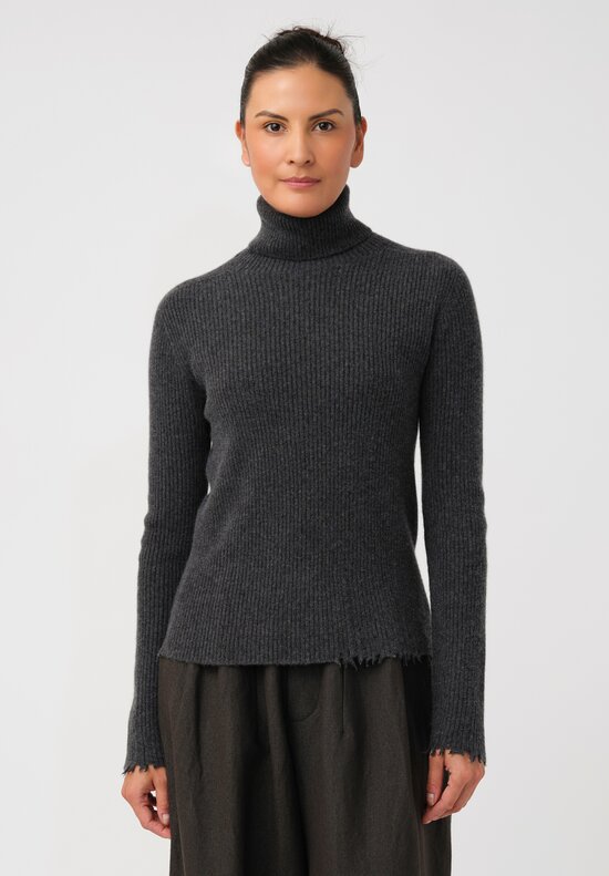 Uma Wang Cashmere Ribbed Knit Distressed Turtleneck