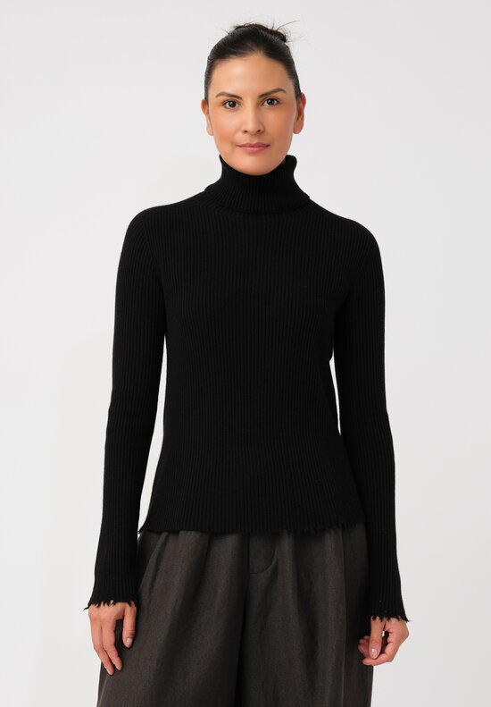 Uma Wang Cashmere Ribbed Knit Distressed Turtleneck