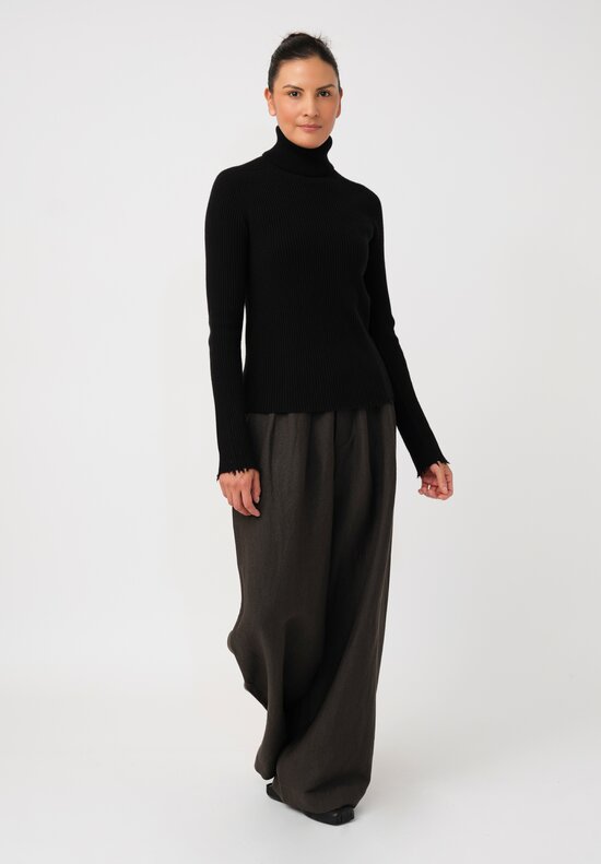 Uma Wang Cashmere Ribbed Knit Distressed Turtleneck