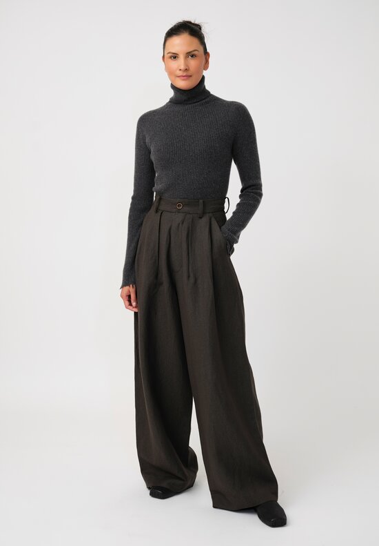 Uma Wang Linen & Virgin Wool Pleated Polina Pants