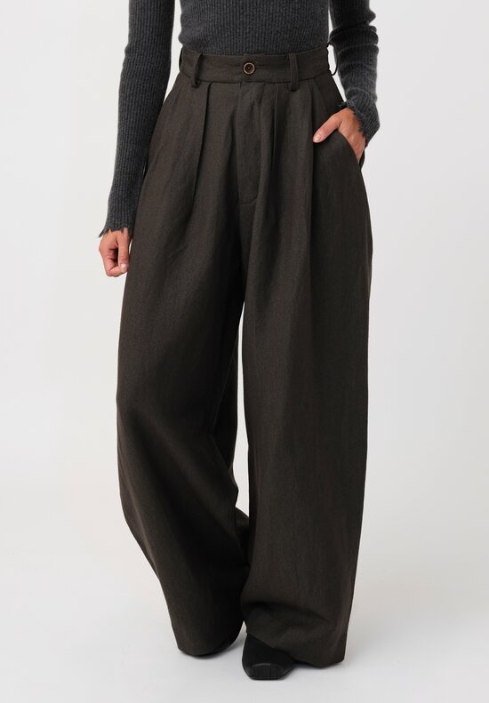 Uma Wang Linen & Virgin Wool Pleated Polina Pants