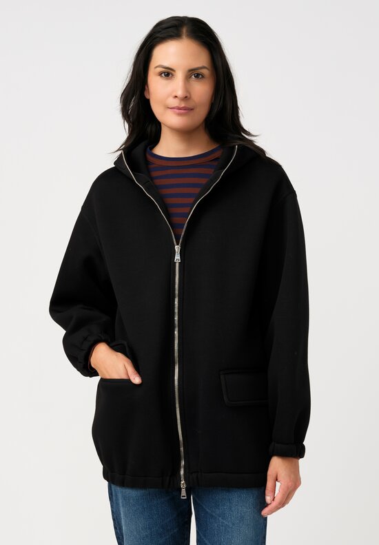 Plan C Moisture Resistant Scuba Zip Up Hooded Jacket in Black