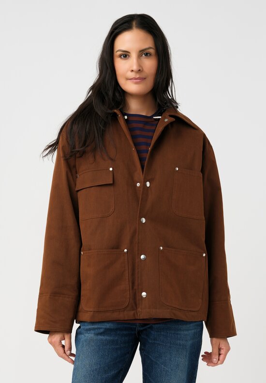 Plan C Cotton Twill Cargo Jacket with Detachable Hood in Coffee Brown