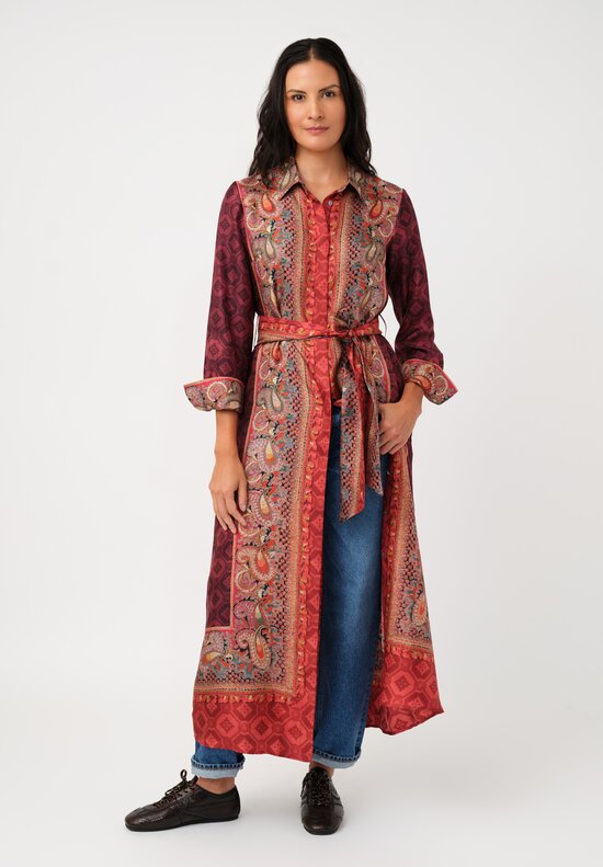 Pierre Louis Mascia Silk Aloe Dress in Red & Burgundy Diamonds & Paisley