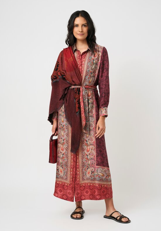 Pierre Louis Mascia Silk Aloe Dress in Red & Burgundy Diamonds & Paisley