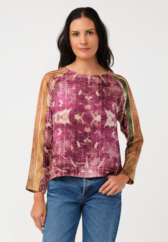 Pierre-Louis Mascia Silk Aloe Top in Antique Magenta Purple Patina
