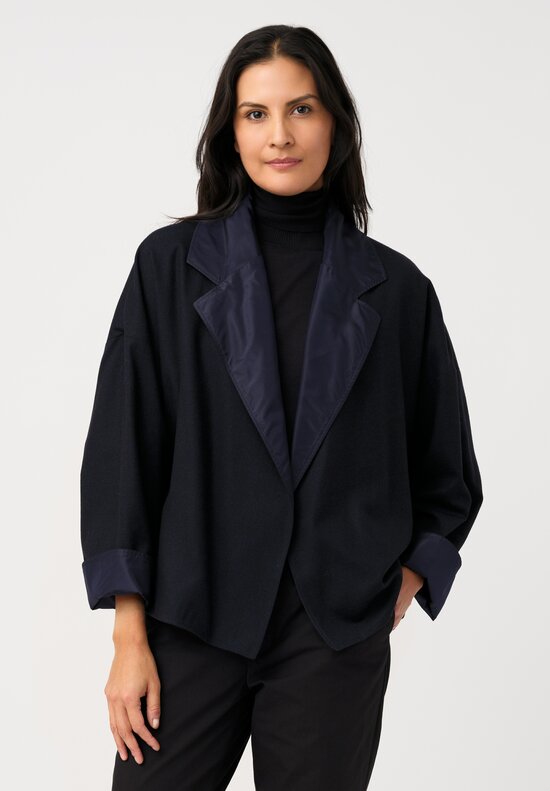 Dusan Silk Oversized Reversible Jacket in Midnight	