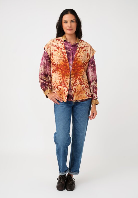 Pierre Louis Mascia Silk Aloe Button-Down Top in Antique Magenta Purple Patina