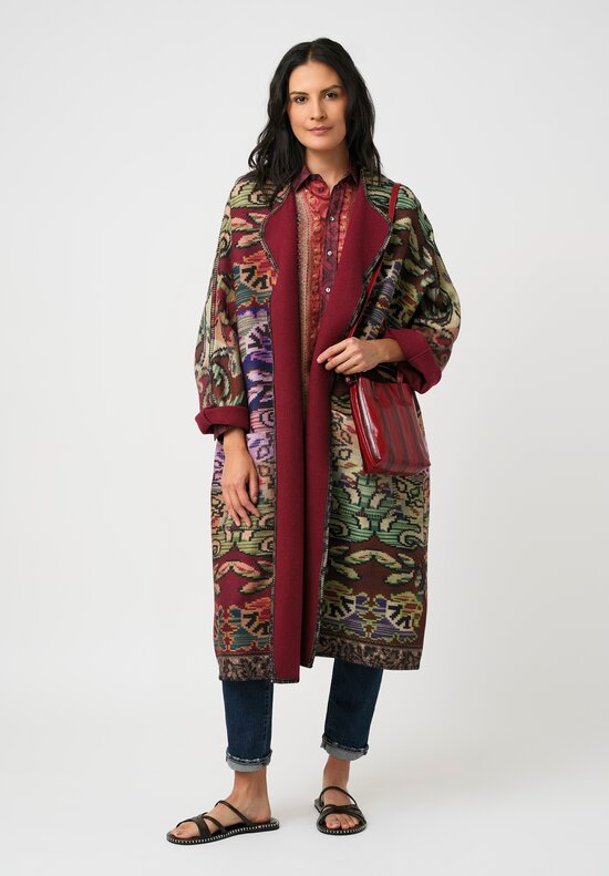 Pierre-Louis Mascia Silk Aloe Long Sleeve Button-Down Top in Paisley, Red & Burgundy Diamonds