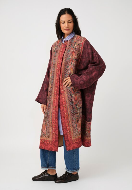 Pierre-Louis Mascia Thermal Pancake Kimono Duster in Paisley, Red & Burgundy Diamonds