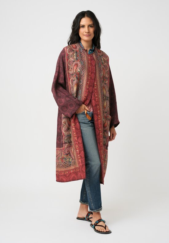Pierre-Louis Mascia Thermal Pancake Kimono Duster in Paisley, Red & Burgundy Diamonds
