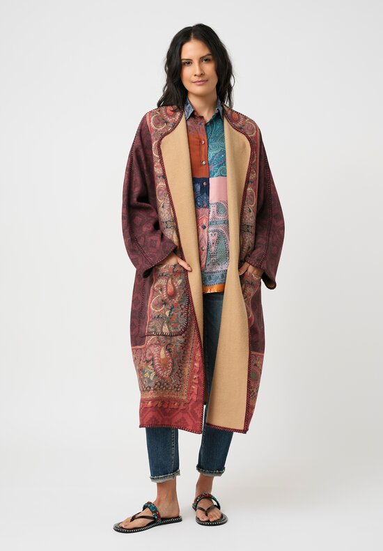 Pierre-Louis Mascia Thermal Pancake Kimono Duster in Paisley, Red & Burgundy Diamonds