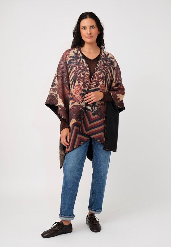 Pierre-Louis Mascia Thermal Pancake Poncho Cape in Brown Baroque & Red Chevron