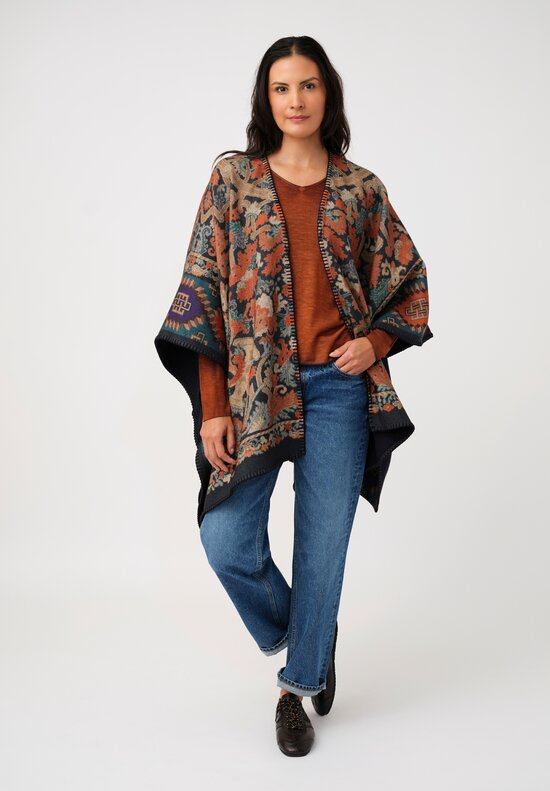 Pierre-Louis Mascia Thermal Pancake Poncho Cape in Orange Nomadic & Baroque Tapestry Print