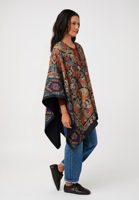 Pierre-Louis Mascia Thermal Pancake Poncho Cape in Orange Nomadic & Baroque Tapestry Print