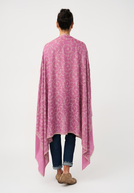 Yaser Shaw Cashmere Kashmiri Embroidered Scarf in Thulian Pink & Paisley Vine Swirls