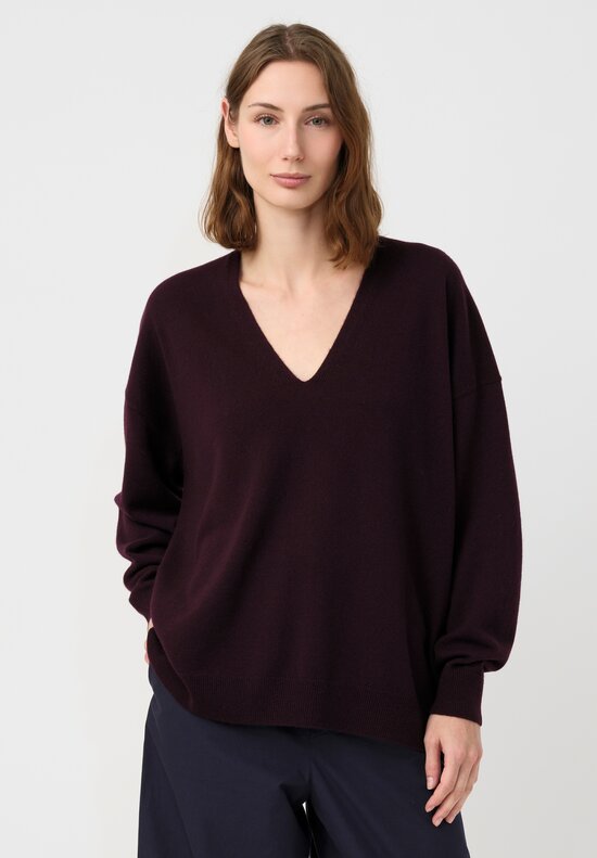 Arts & Science Cashmere V-Neck Sweater in Dark Violet Purple