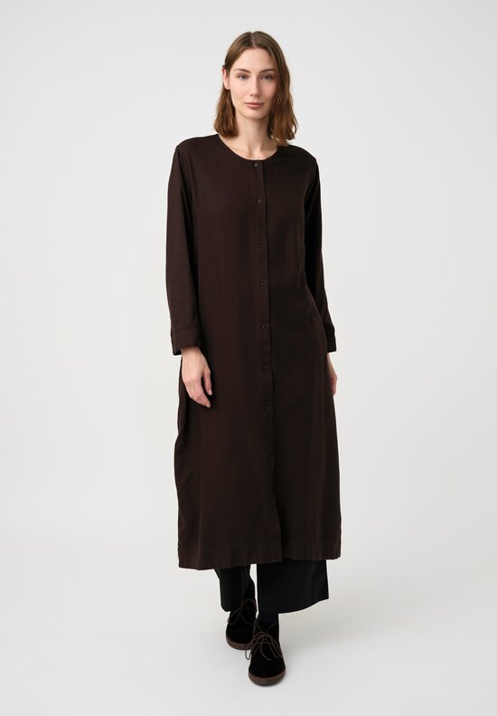 Kaval Brushed Silk Twill No Collar Dress