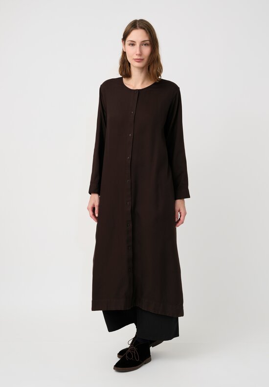 Kaval Brushed Silk Twill No Collar Dress