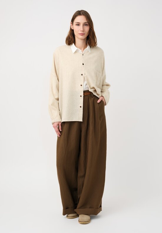 Kaval Thermal Etamine Patch Pocket Button-Down Shirt in Ecru Cream	