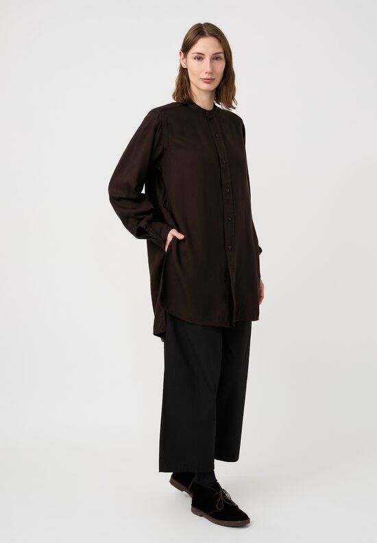 Kaval Silk Twill Stand Collar Tunic Shirt